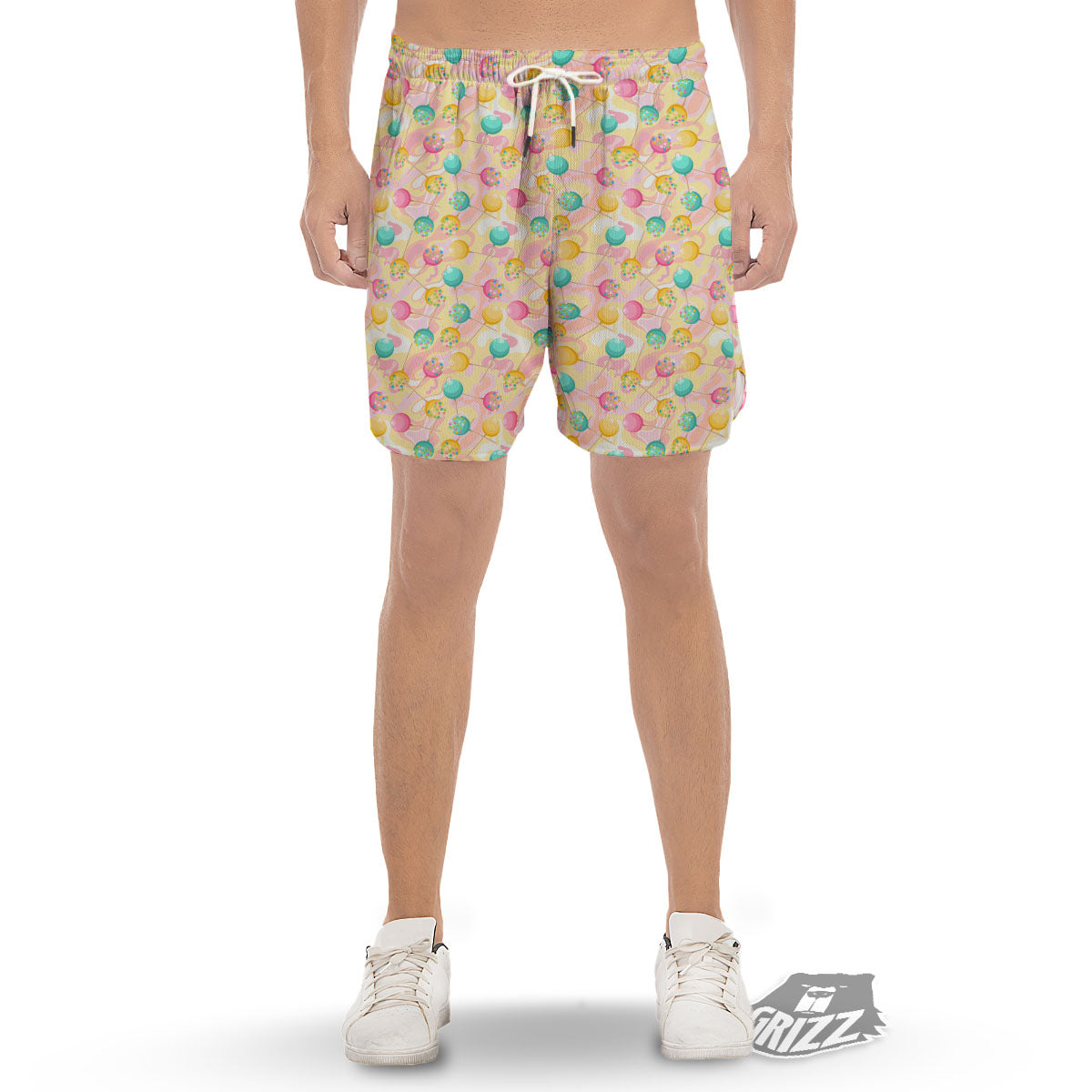 Candy And Colorful Lollipop Print Men's Gym Shorts-grizzshop