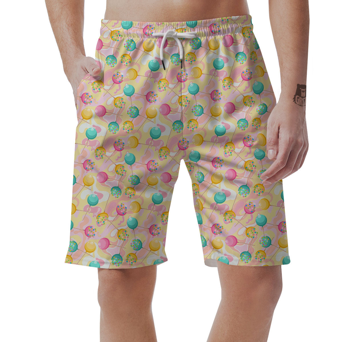Candy And Colorful Lollipop Print Men's Shorts-grizzshop