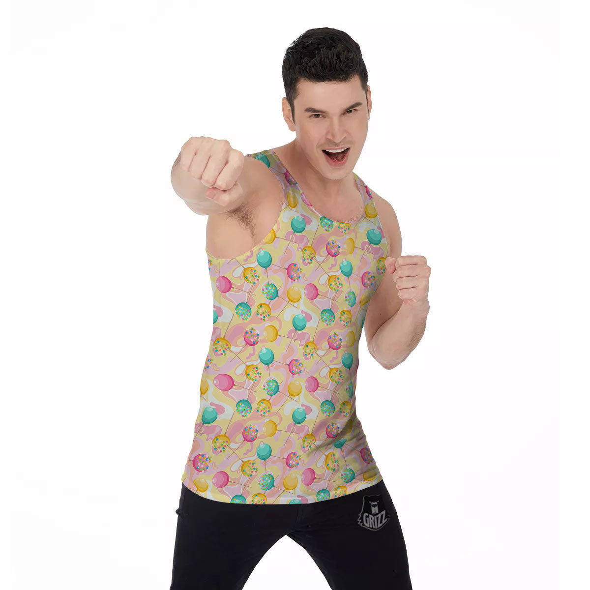Candy And Colorful Lollipop Print Men's Tank Top-grizzshop