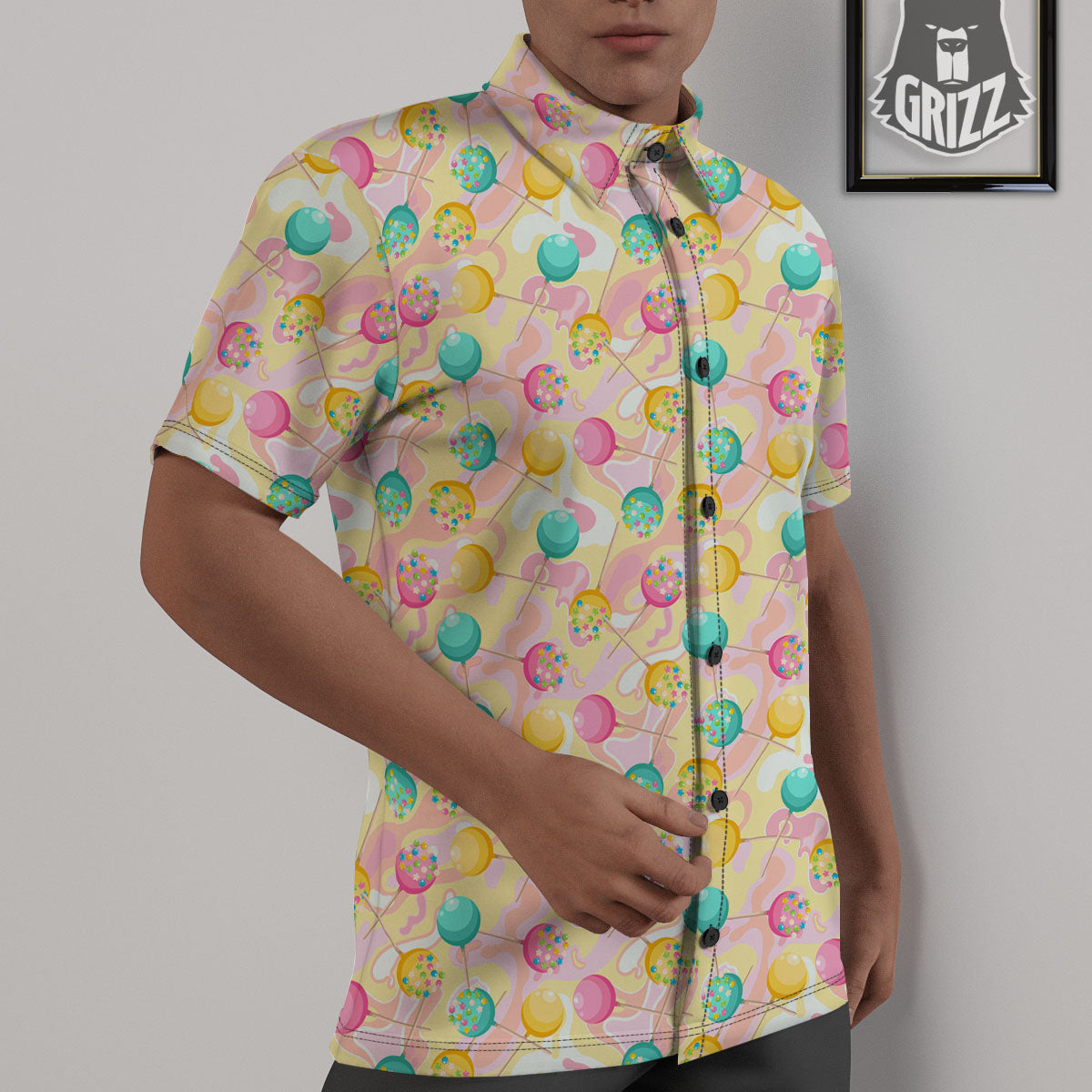 Candy And Colorful Lollipop Print Untucked Shirts-grizzshop