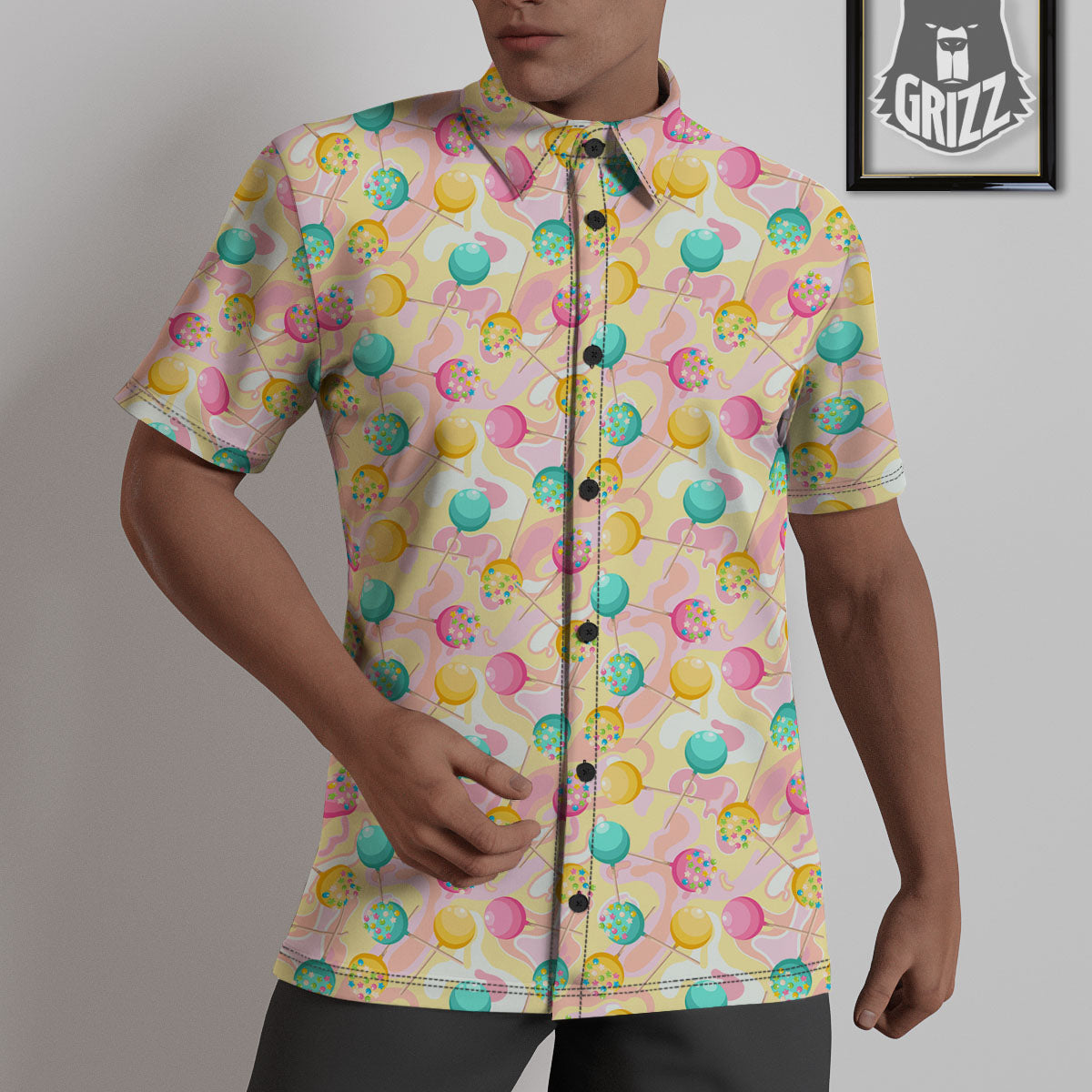 Candy And Colorful Lollipop Print Untucked Shirts-grizzshop