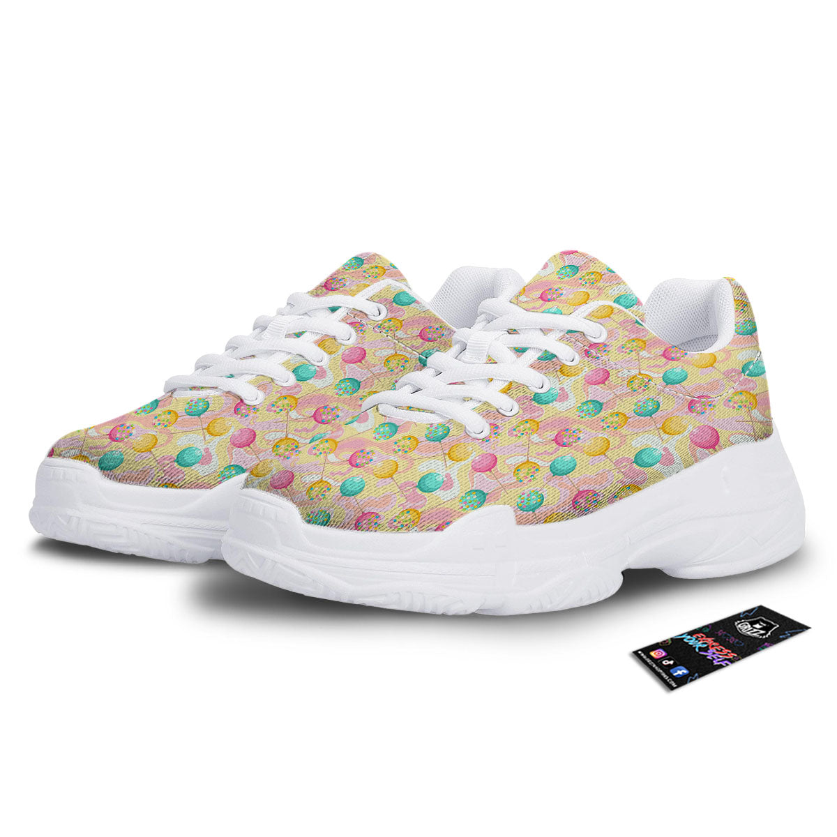 Candy And Colorful Lollipop Print White Chunky Shoes-grizzshop