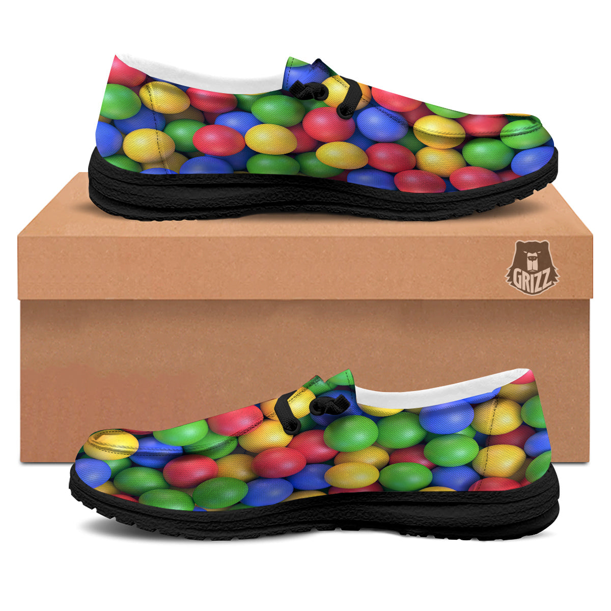 Candy Ball Colorful Print Black Loafers-grizzshop