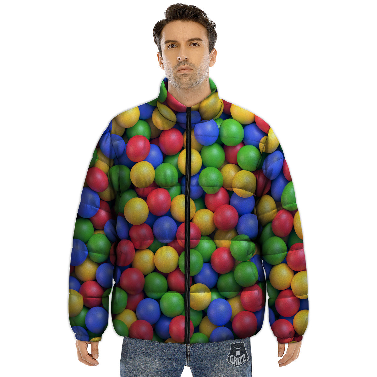 Candy Ball Colorful Print Puffer Jacket-grizzshop