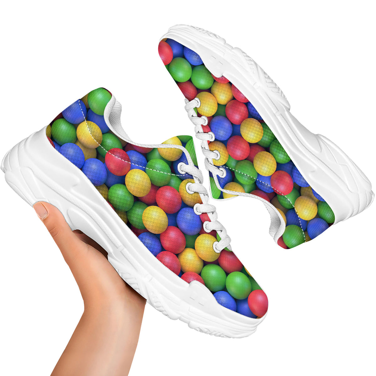 Candy Ball Colorful Print White Chunky Shoes-grizzshop