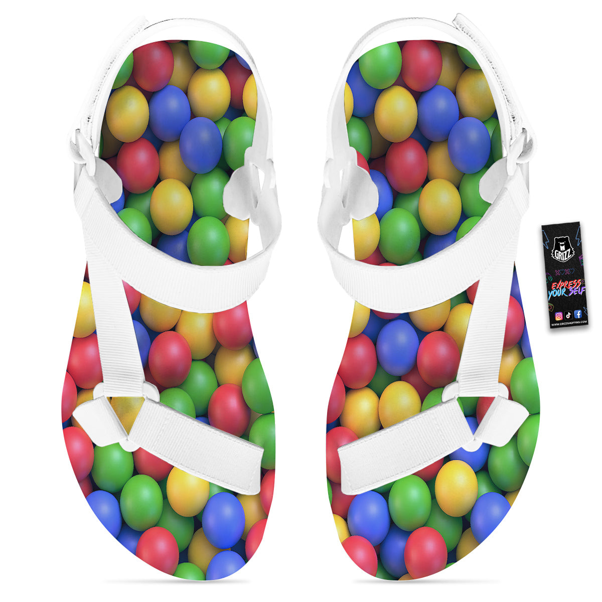 Candy Ball Colorful Print White Open Toe Sandals-grizzshop