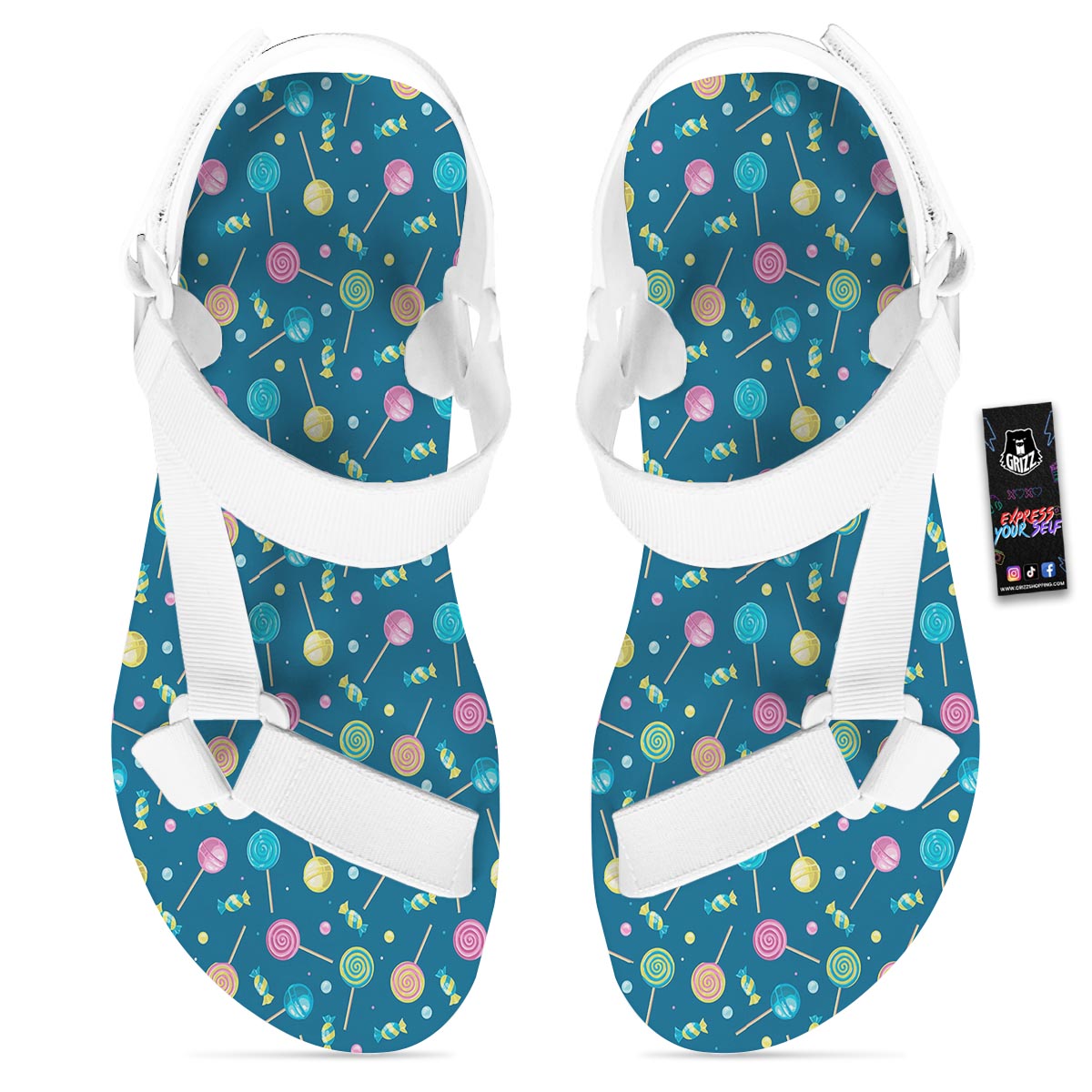 Candy Ball Sweet Print Pattern White Open Toe Sandals-grizzshop