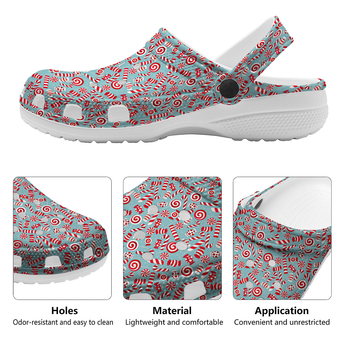 Candy Cane Christmas Print Pattern Clog-grizzshop