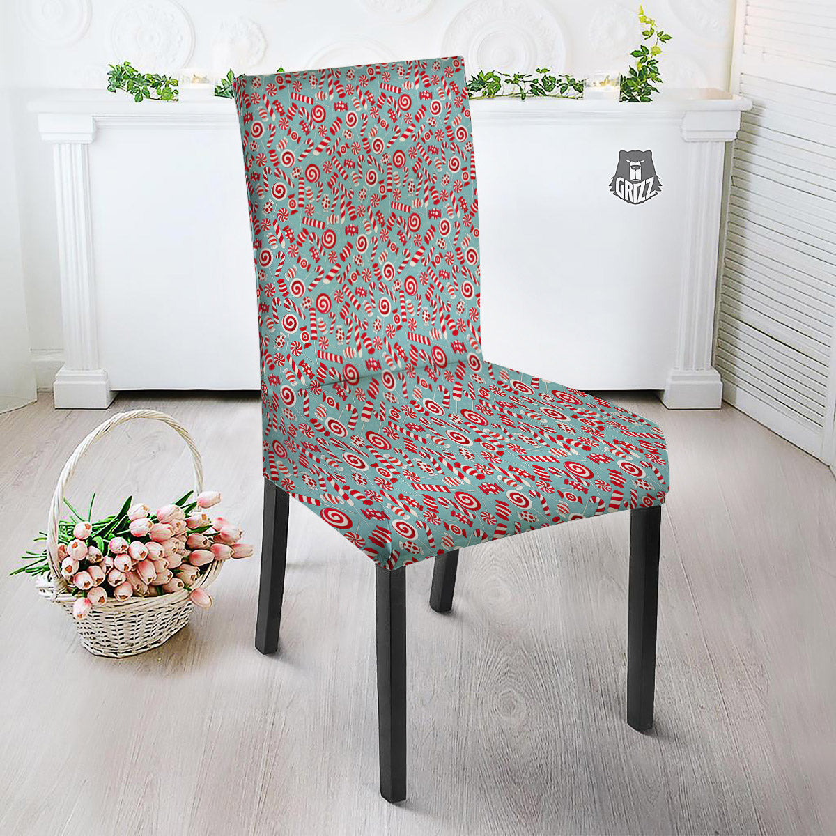 Candy Cane Christmas Print Pattern Dining Chair Slipcover-grizzshop