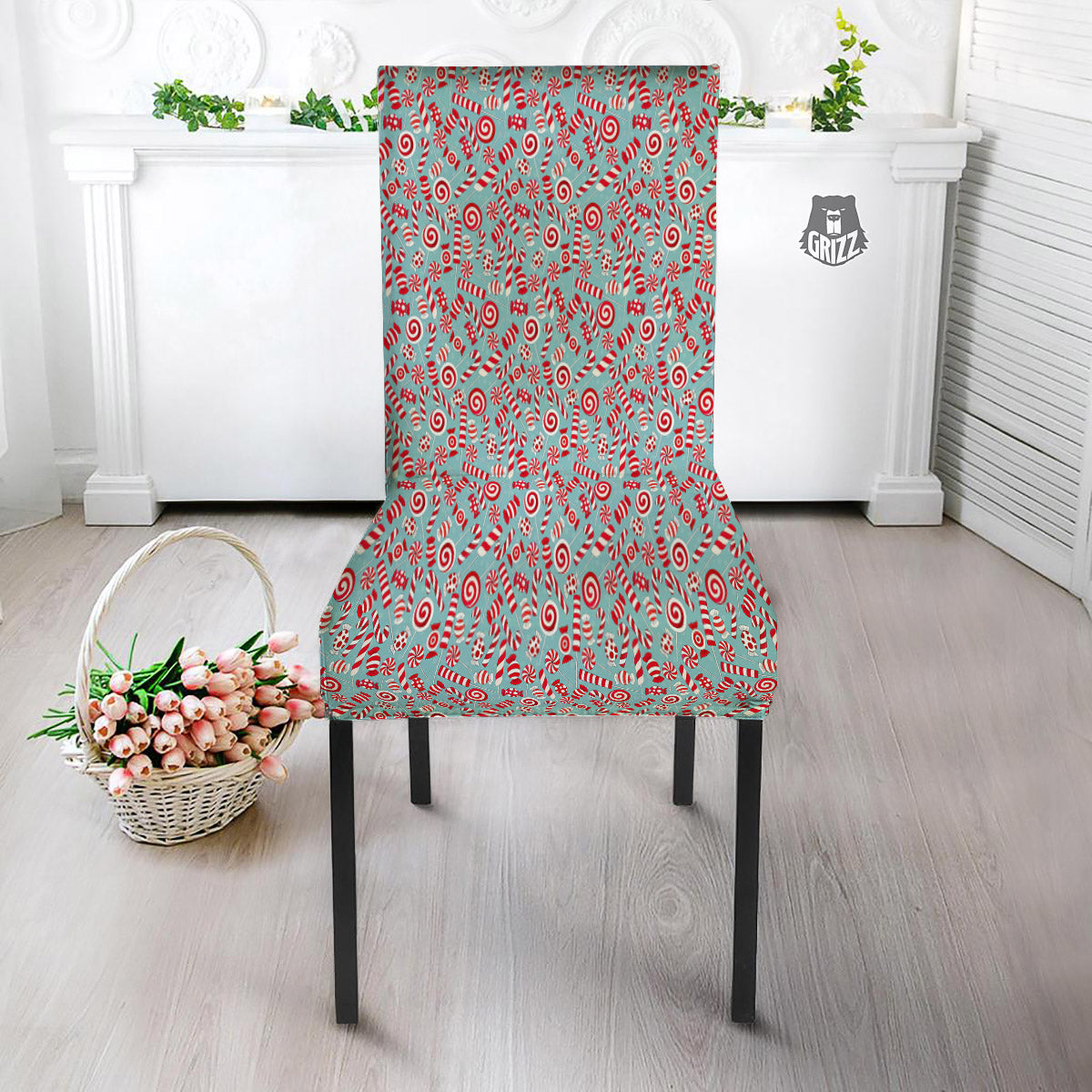 Candy Cane Christmas Print Pattern Dining Chair Slipcover-grizzshop