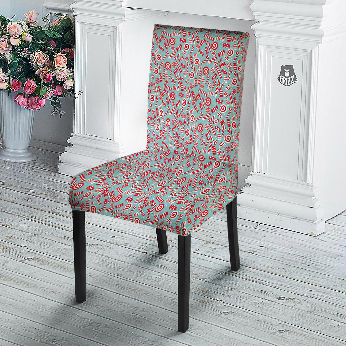 Candy Cane Christmas Print Pattern Dining Chair Slipcover-grizzshop
