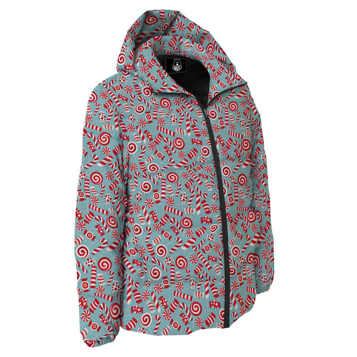 Candy Cane Christmas Print Pattern Down Jacket-grizzshop