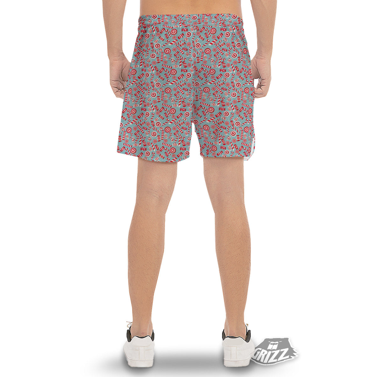 Candy Cane Christmas Print Pattern Men's Gym Shorts-grizzshop