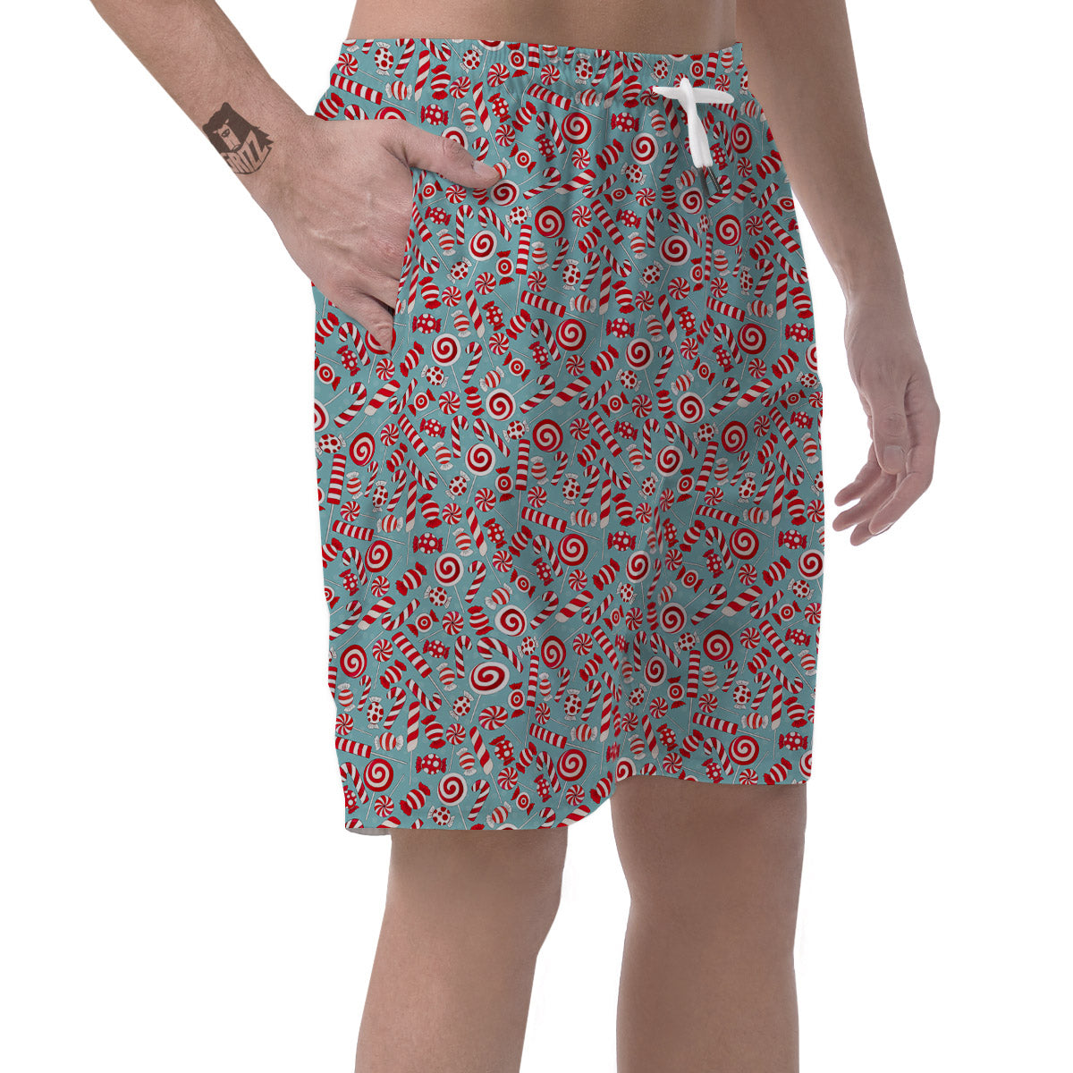 Candy Cane Christmas Print Pattern Men's Shorts-grizzshop