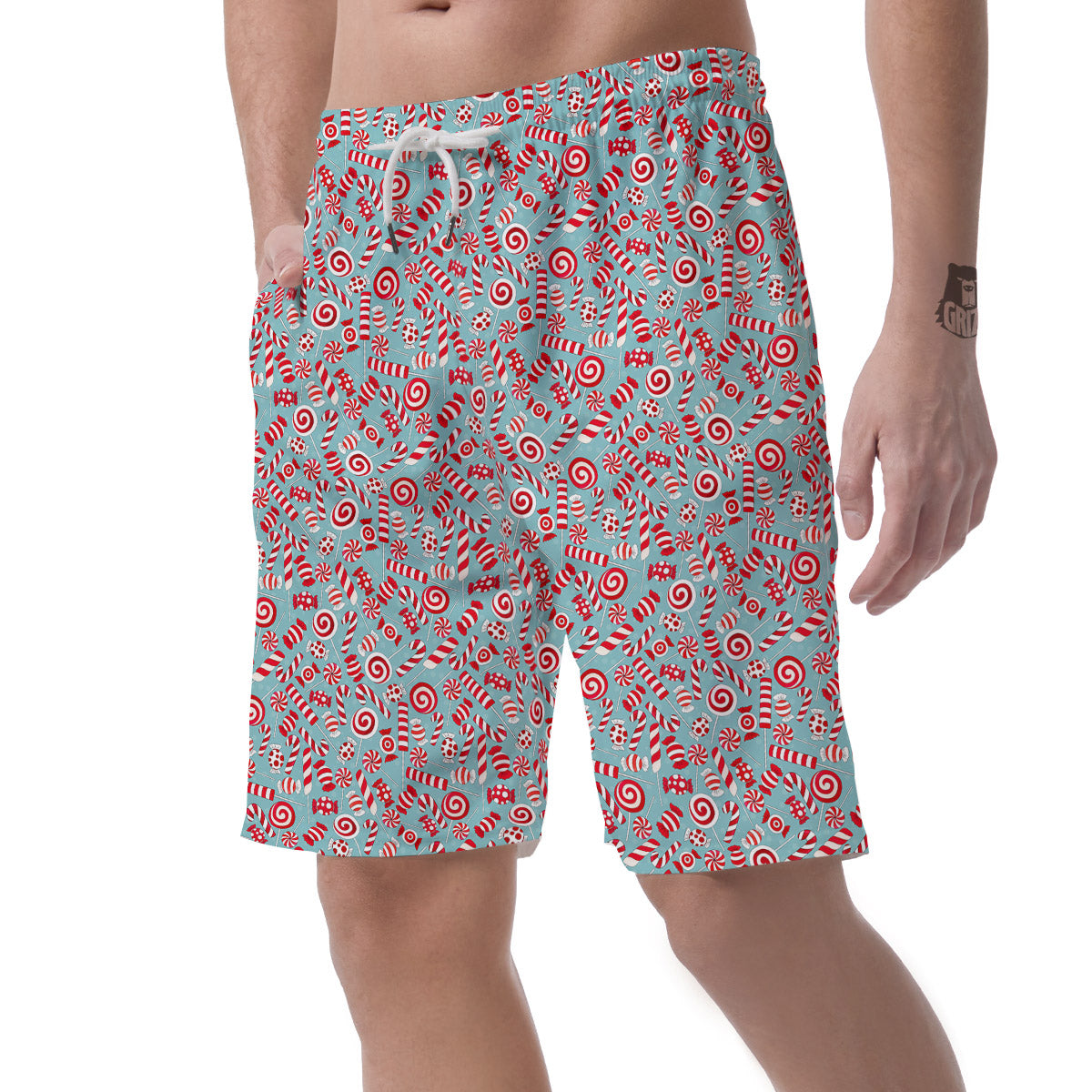 Candy Cane Christmas Print Pattern Men's Shorts-grizzshop