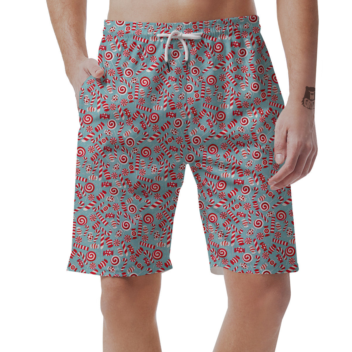 Candy Cane Christmas Print Pattern Men's Shorts-grizzshop