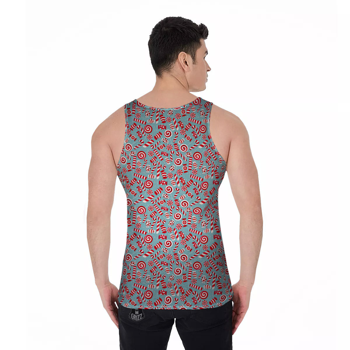 Candy Cane Christmas Print Pattern Men's Tank Top-grizzshop