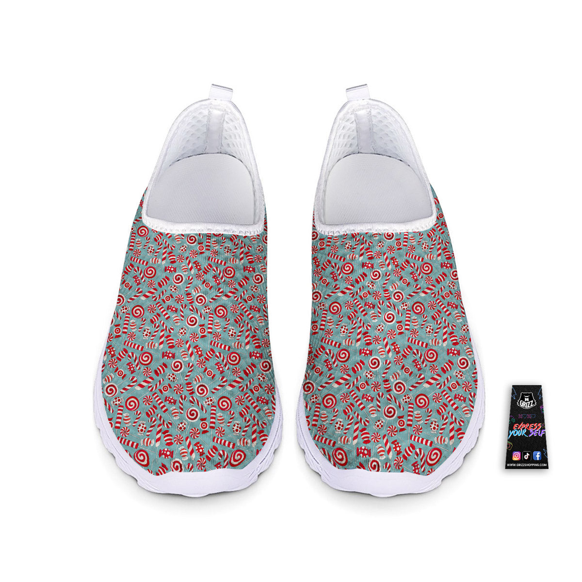 Candy Cane Christmas Print Pattern Nurse Shoes-grizzshop