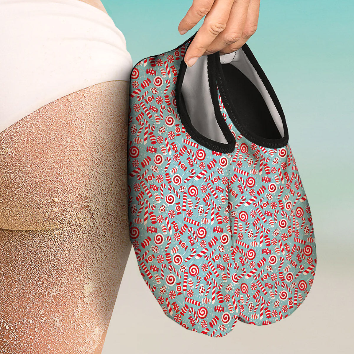 Candy Cane Christmas Print Pattern Water Shoes-grizzshop