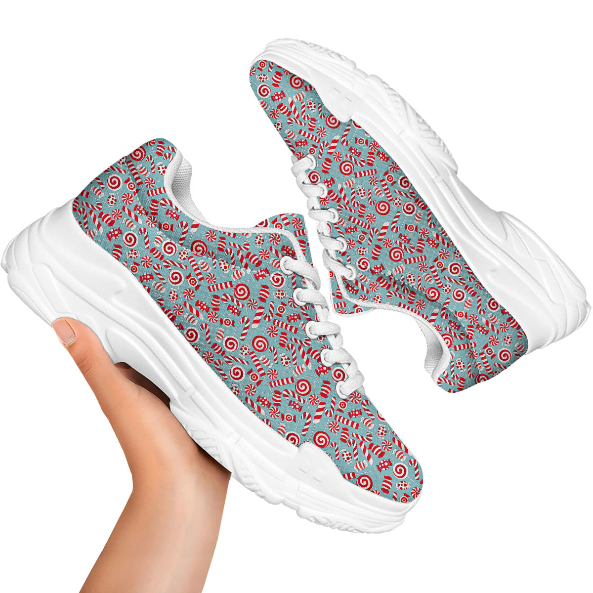 Candy Cane Christmas Print Pattern White Chunky Shoes-grizzshop