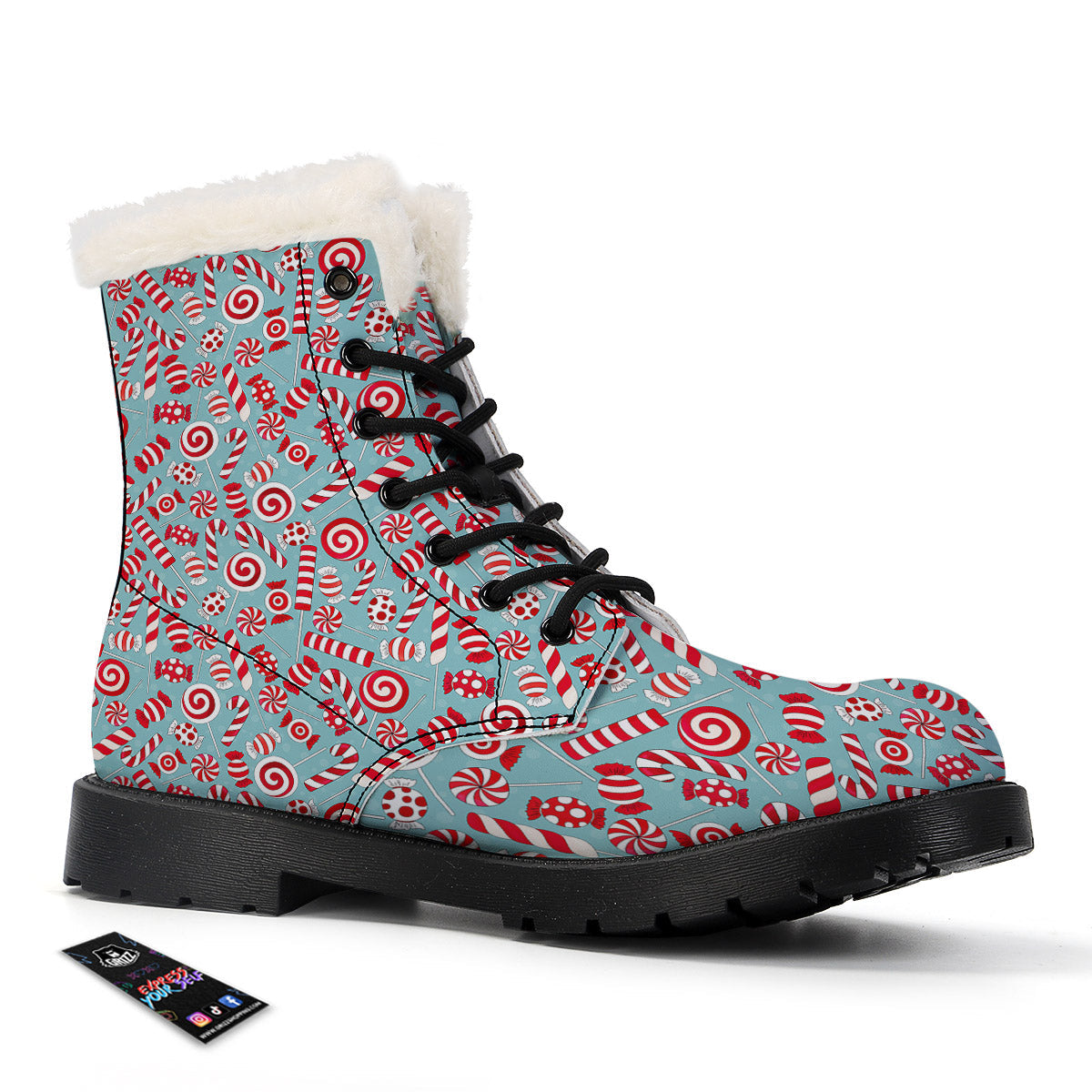 Candy Cane Christmas Print Pattern Winter Boots-grizzshop