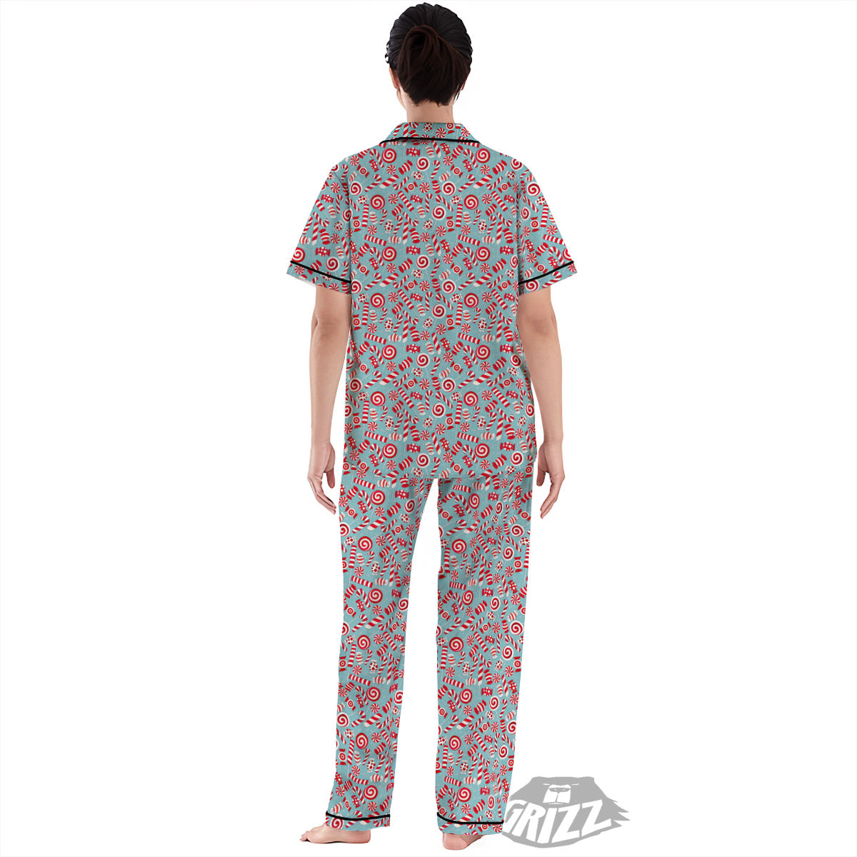 Candy Cane Christmas Print Pattern Women's Pajamas Set-grizzshop