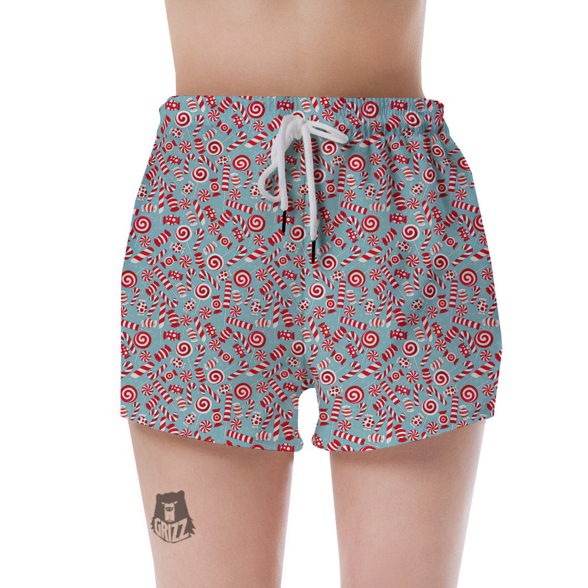 Candy Cane Christmas Print Pattern Women's Shorts-grizzshop