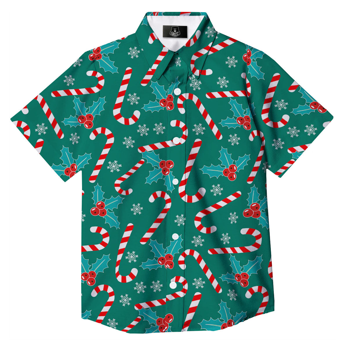 Candy Cane Merry Christmas Print Pattern Button Up Shirt-grizzshop