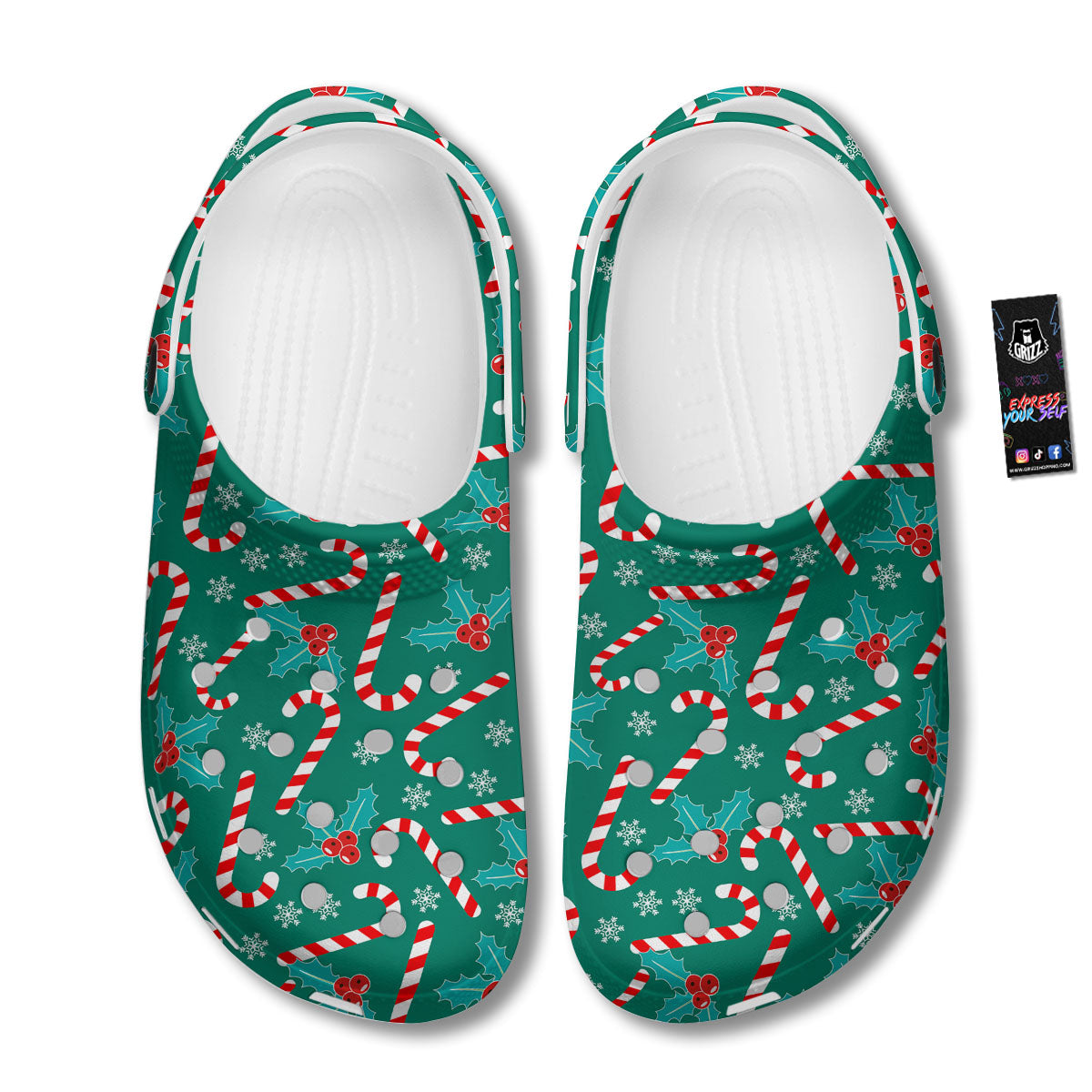 Candy Cane Merry Christmas Print Pattern Clog-grizzshop