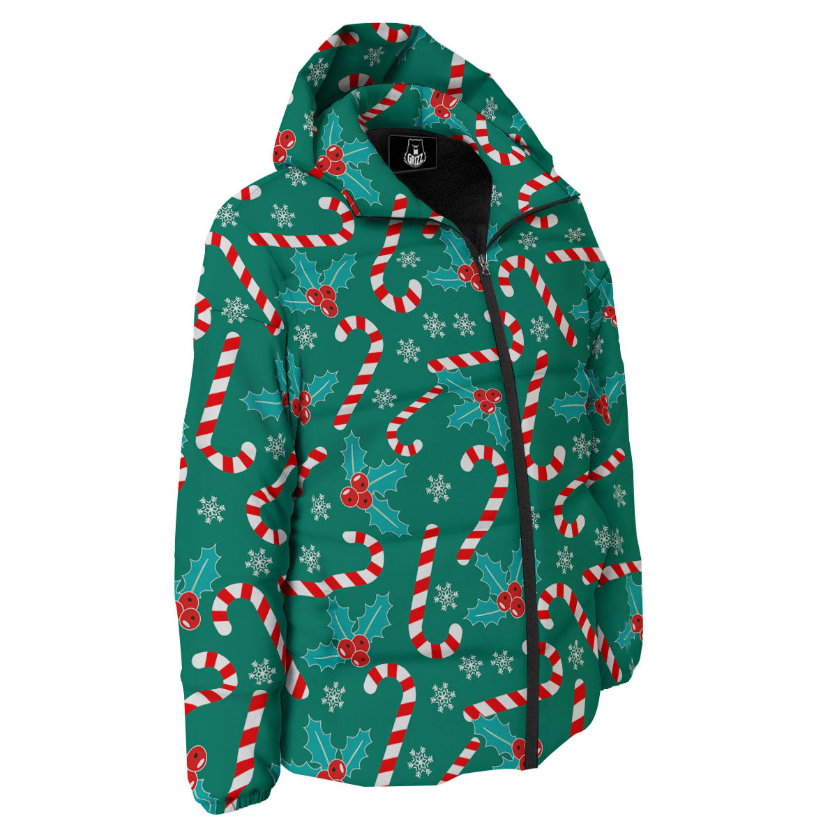 Candy Cane Merry Christmas Print Pattern Down Jacket-grizzshop