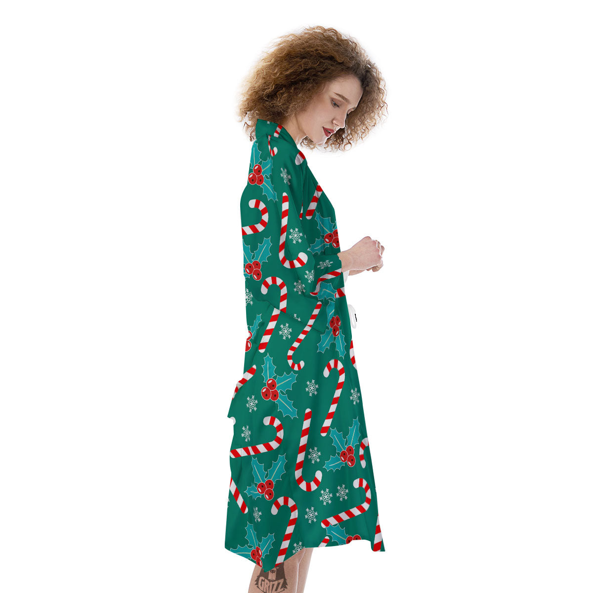 Candy Cane Merry Christmas Print Pattern Kimono-grizzshop