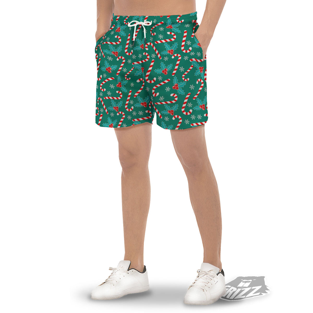 Candy Cane Merry Christmas Print Pattern Men's Gym Shorts-grizzshop