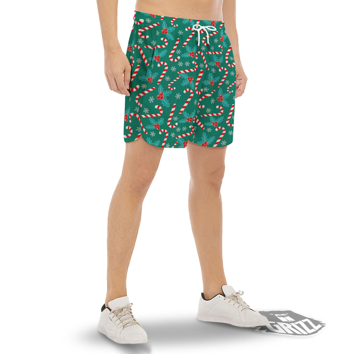 Candy Cane Merry Christmas Print Pattern Men's Gym Shorts-grizzshop