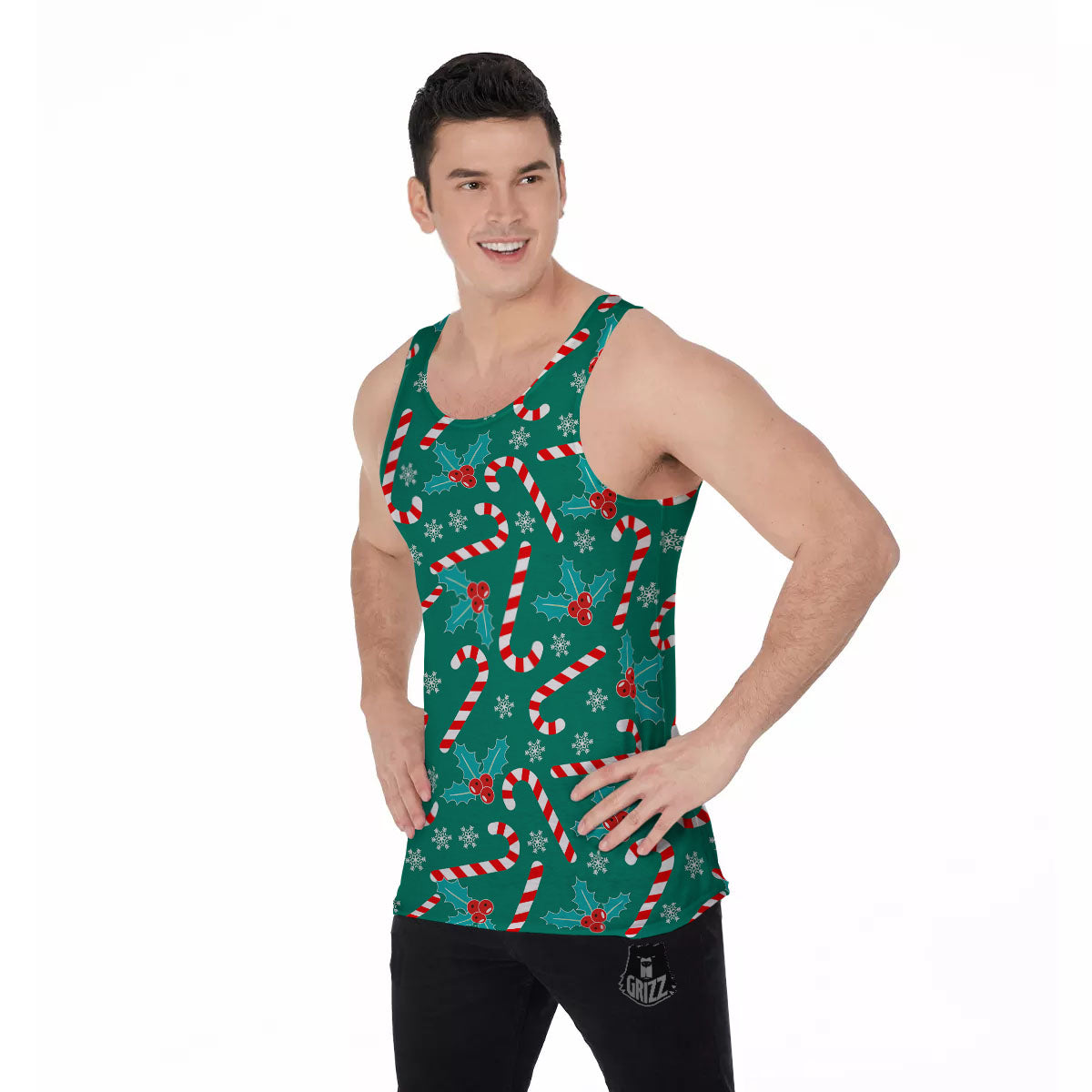 Candy Cane Merry Christmas Print Pattern Men's Tank Top-grizzshop