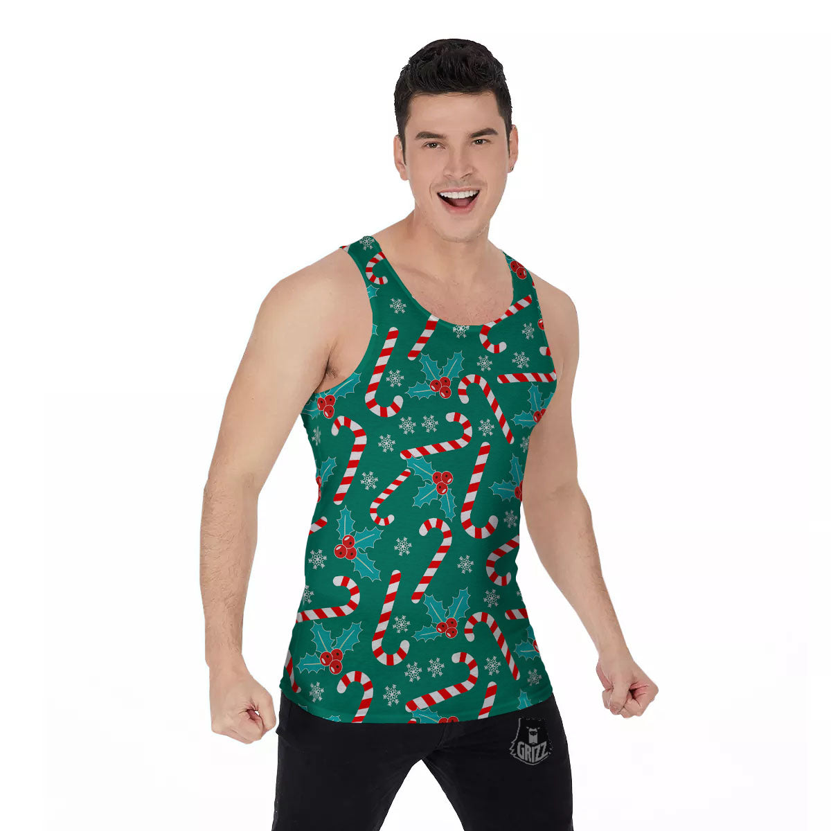 Candy Cane Merry Christmas Print Pattern Men's Tank Top-grizzshop