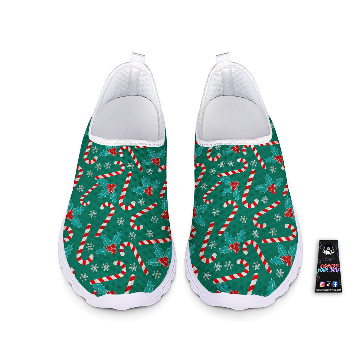Candy Cane Merry Christmas Print Pattern Nurse Shoes-grizzshop