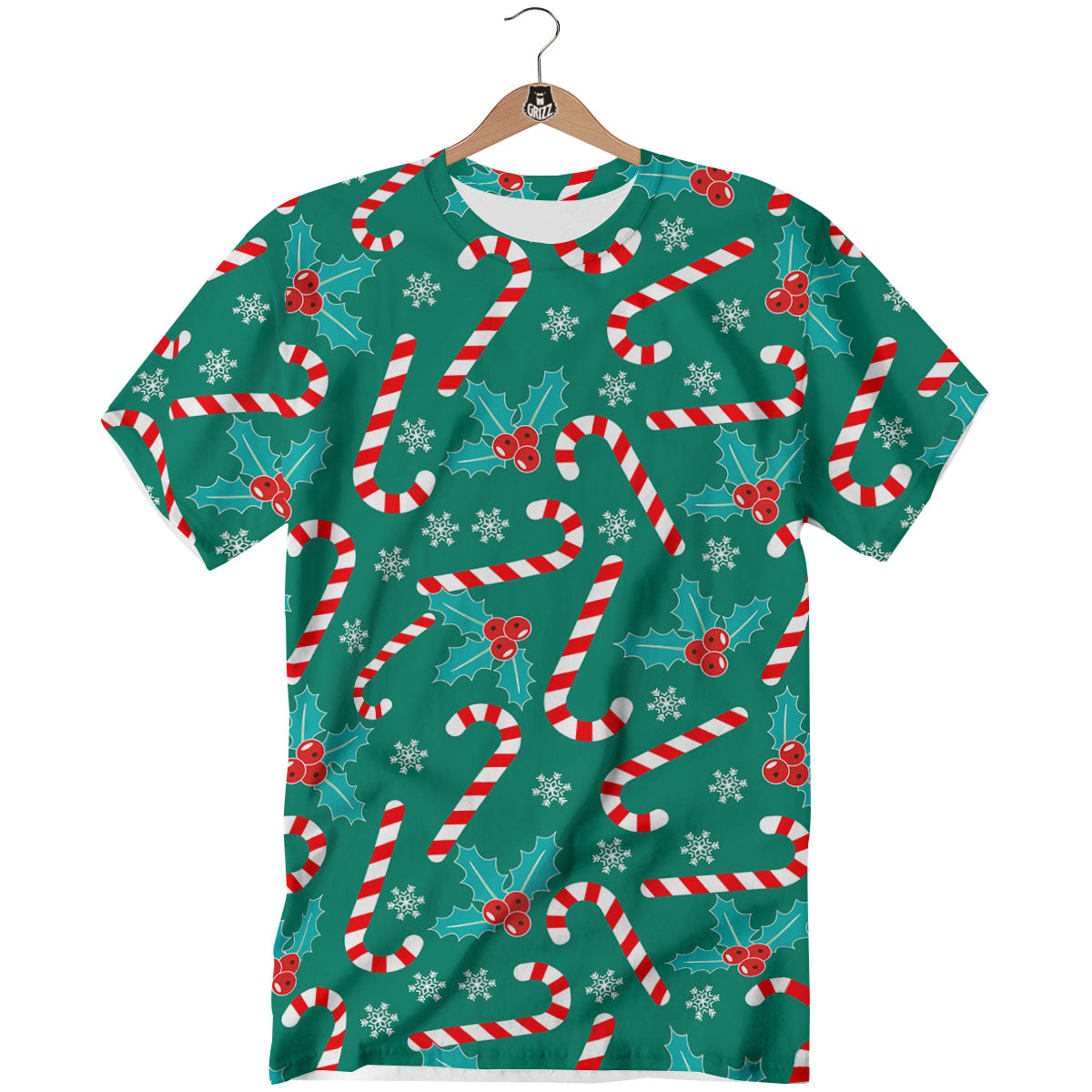 Candy Cane Merry Christmas Print Pattern T-Shirt-grizzshop