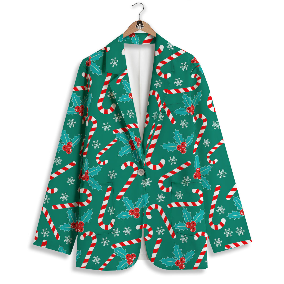 Candy Cane Merry Christmas Print Pattern Women's Blazer-grizzshop