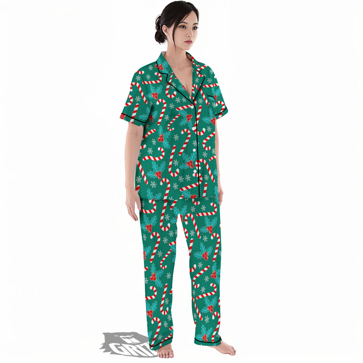 Candy Cane Merry Christmas Print Pattern Women's Pajamas Set-grizzshop