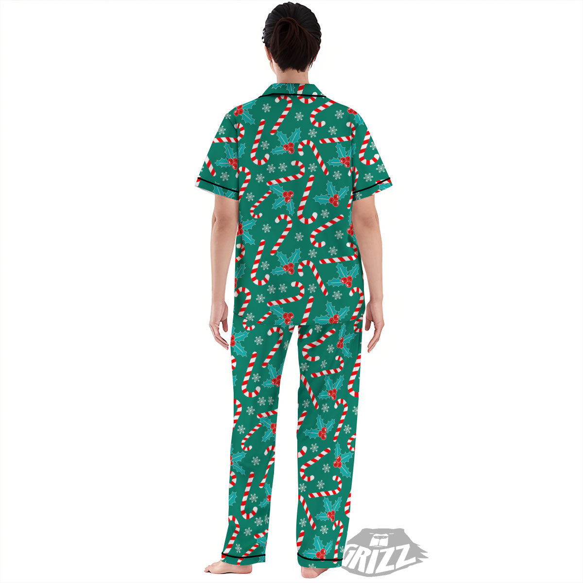 Candy Cane Merry Christmas Print Pattern Women's Pajamas Set-grizzshop