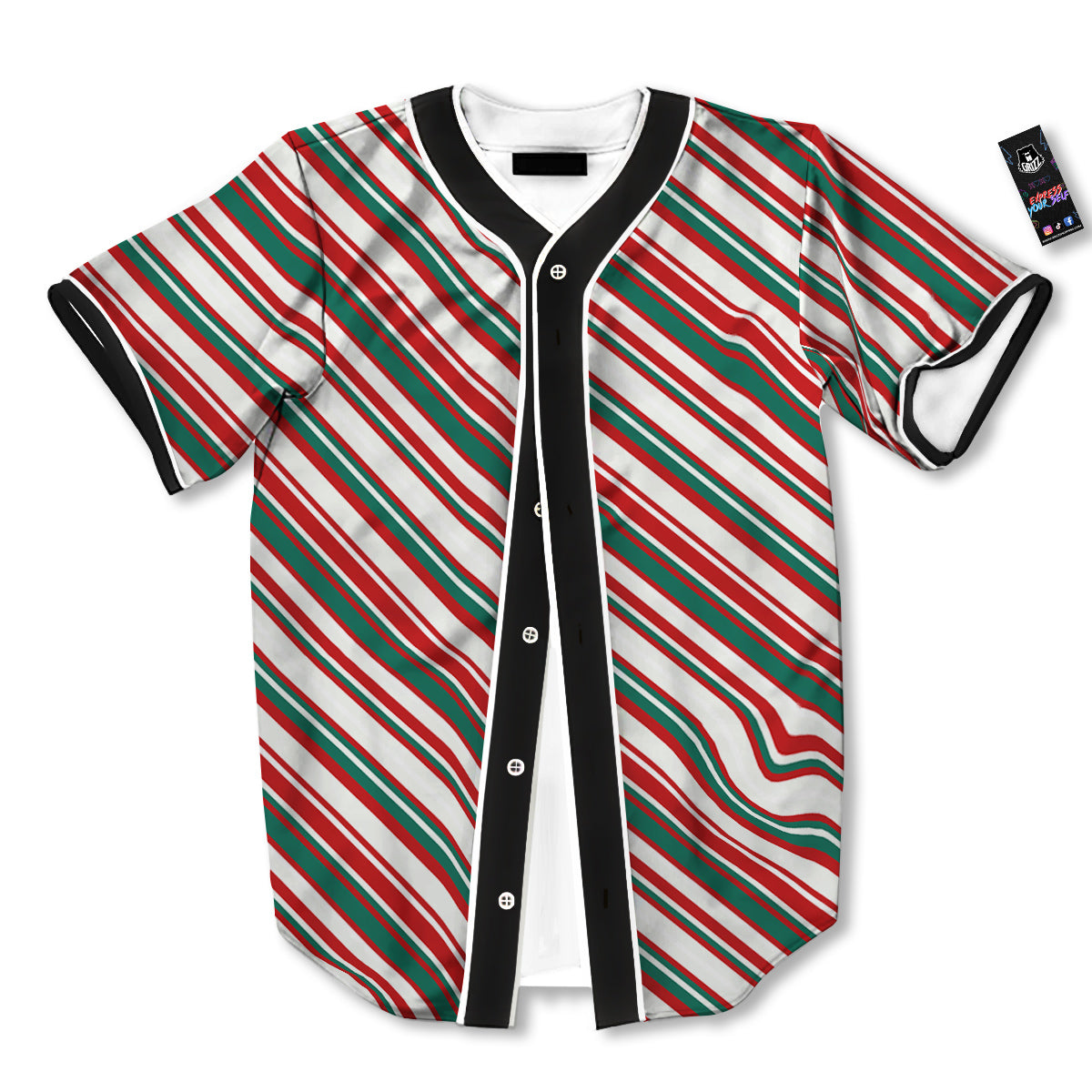 Candy Cane Stripe Christmas Print Baseball Jersey-grizzshop