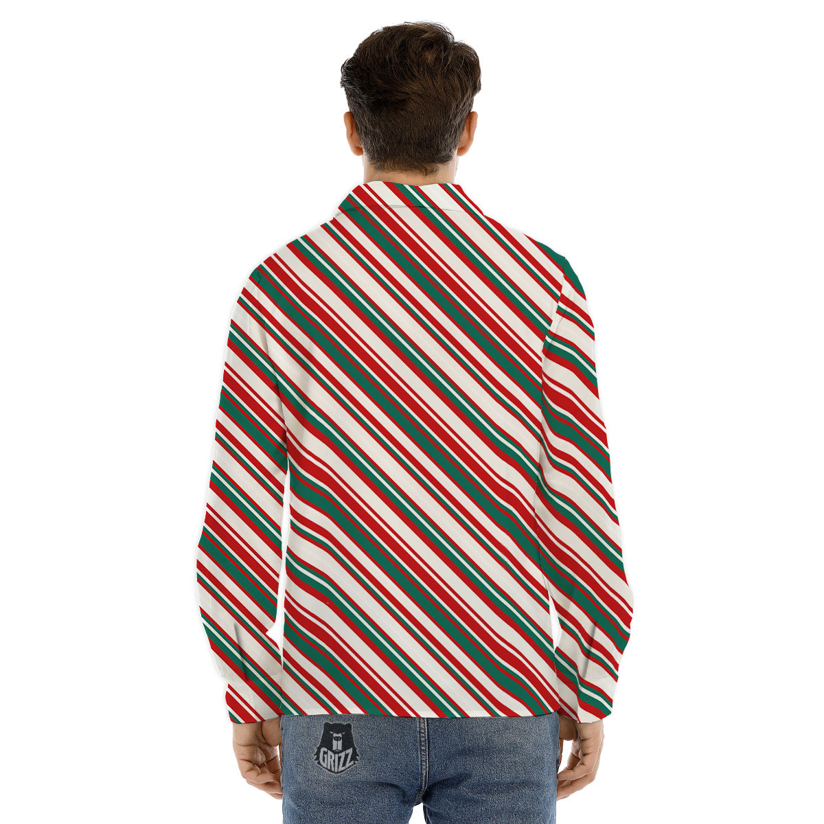 Candy Cane Stripe Christmas Print Men's Dress Shirts-grizzshop