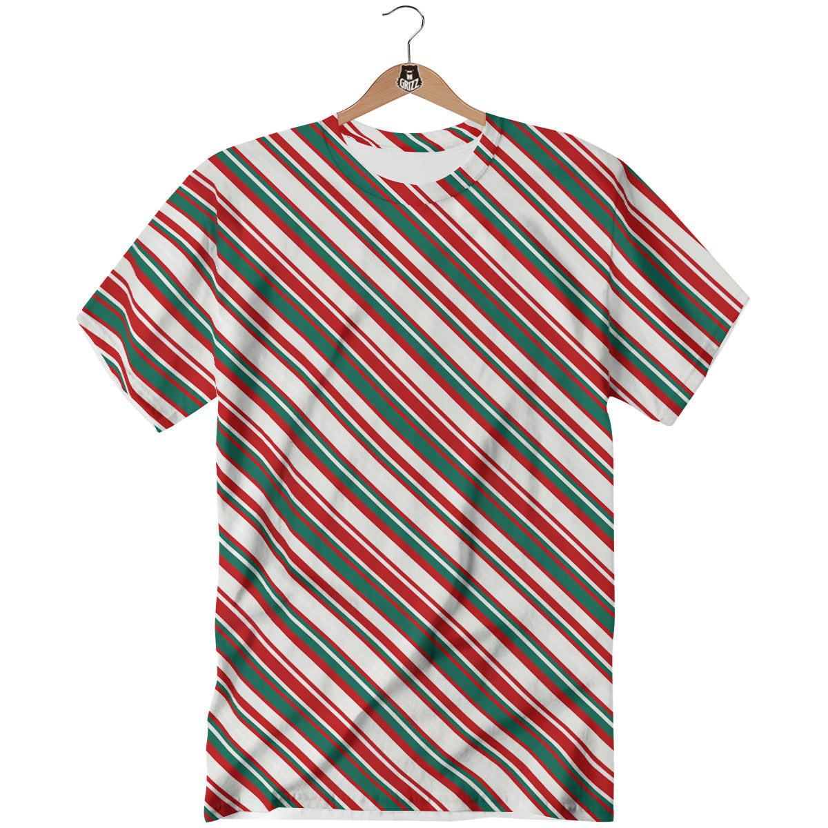 Candy Cane Stripe Christmas Print T-Shirt-grizzshop