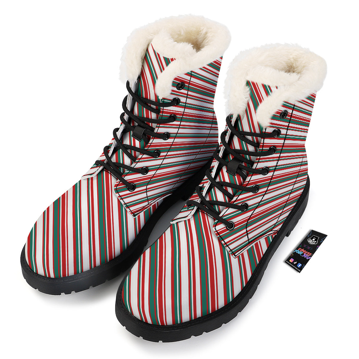 Candy Cane Stripe Christmas Print Winter Boots-grizzshop