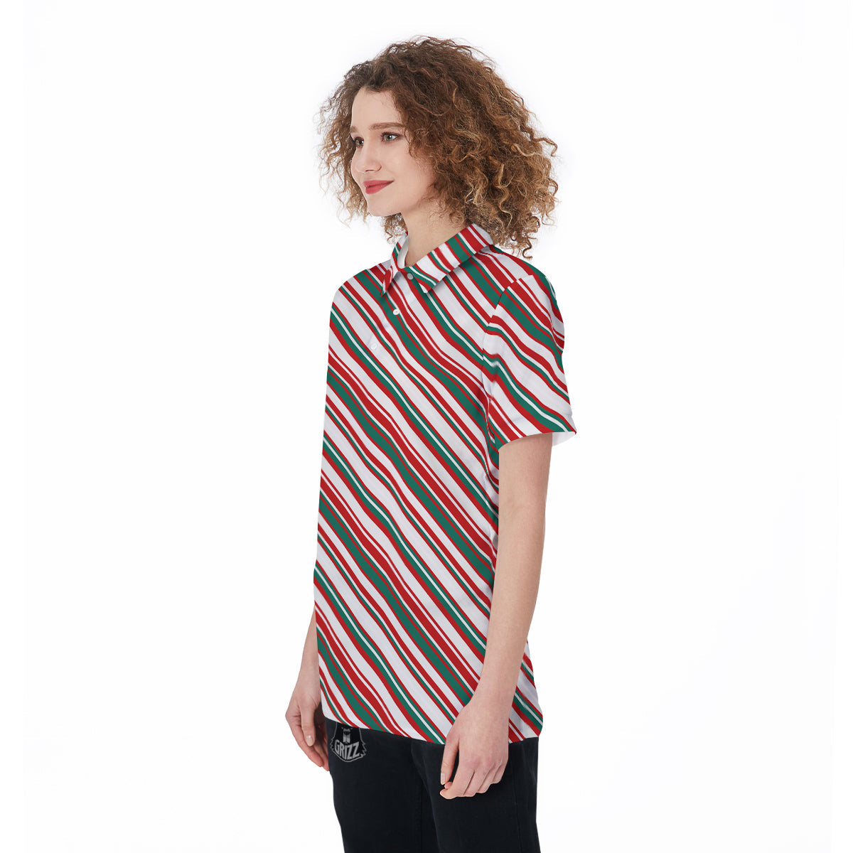 Candy Cane Stripe Christmas Print Women's Golf Shirts-grizzshop