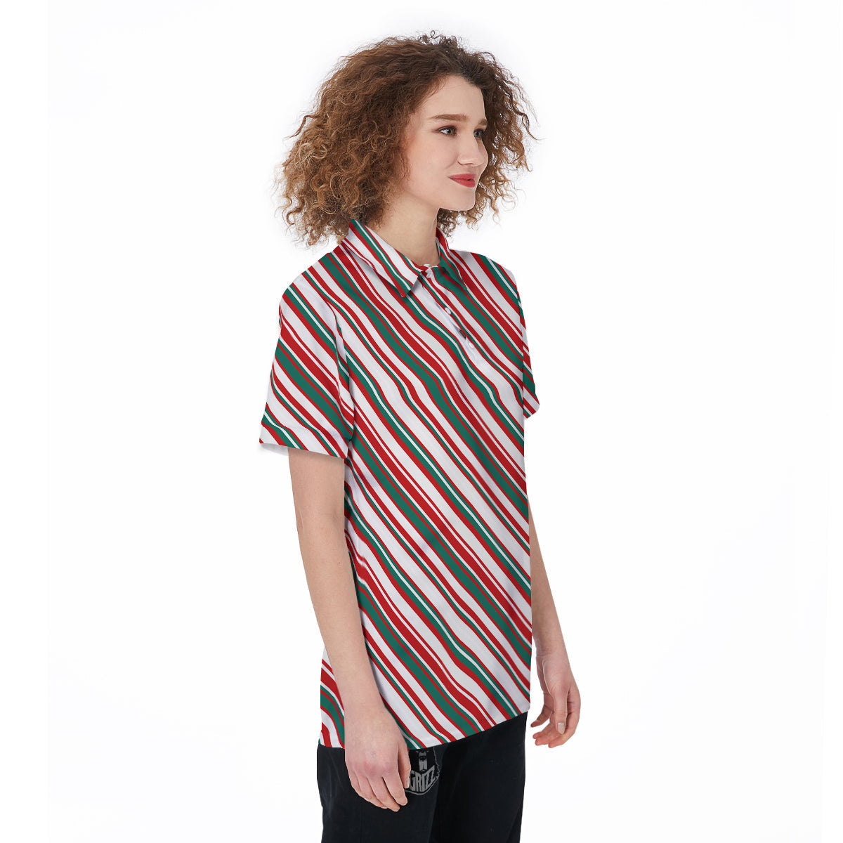Candy Cane Stripe Christmas Print Women's Golf Shirts-grizzshop