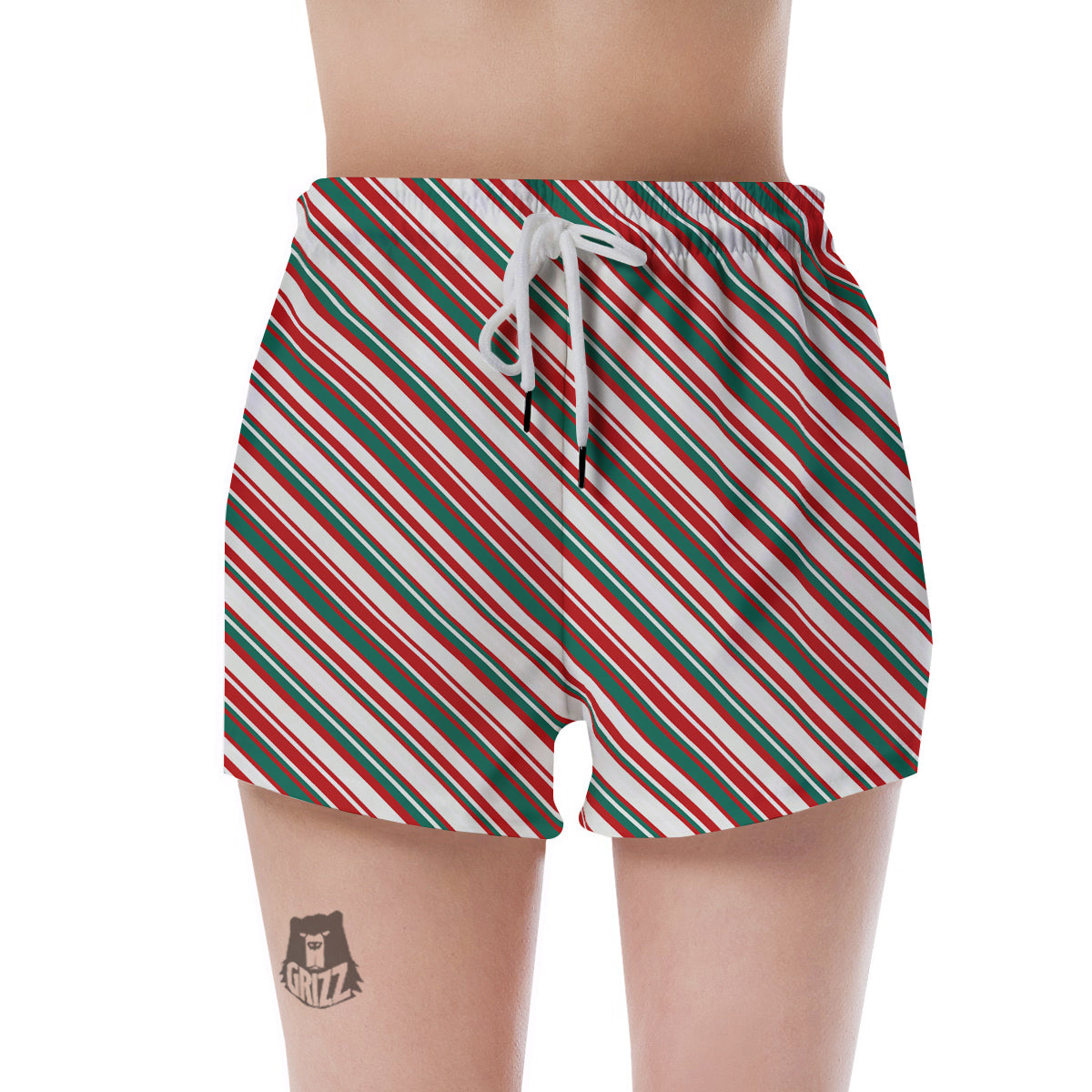 Candy Cane Stripe Christmas Print Women's Shorts-grizzshop