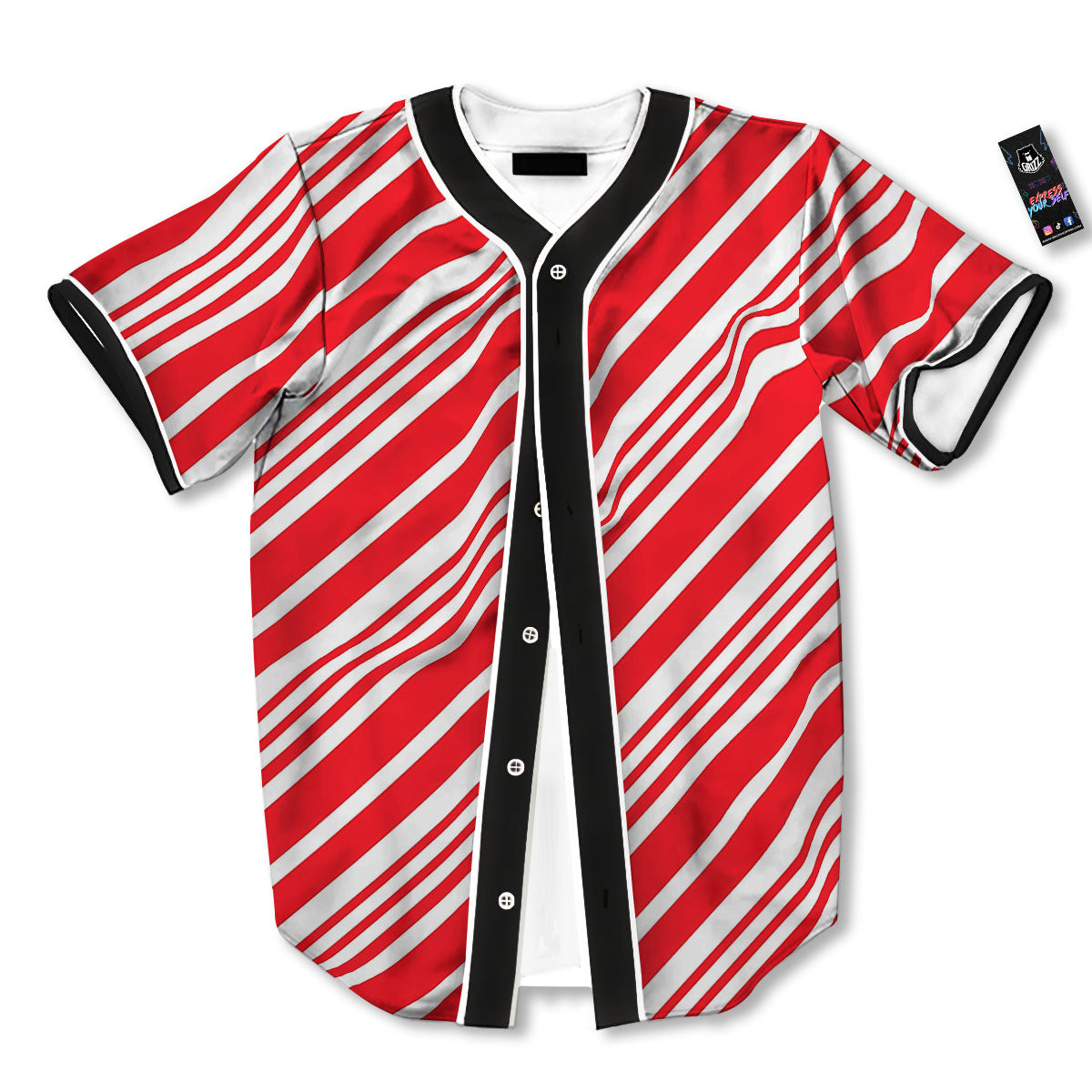 Candy Cane Stripe White And Red Print Baseball Jersey-grizzshop
