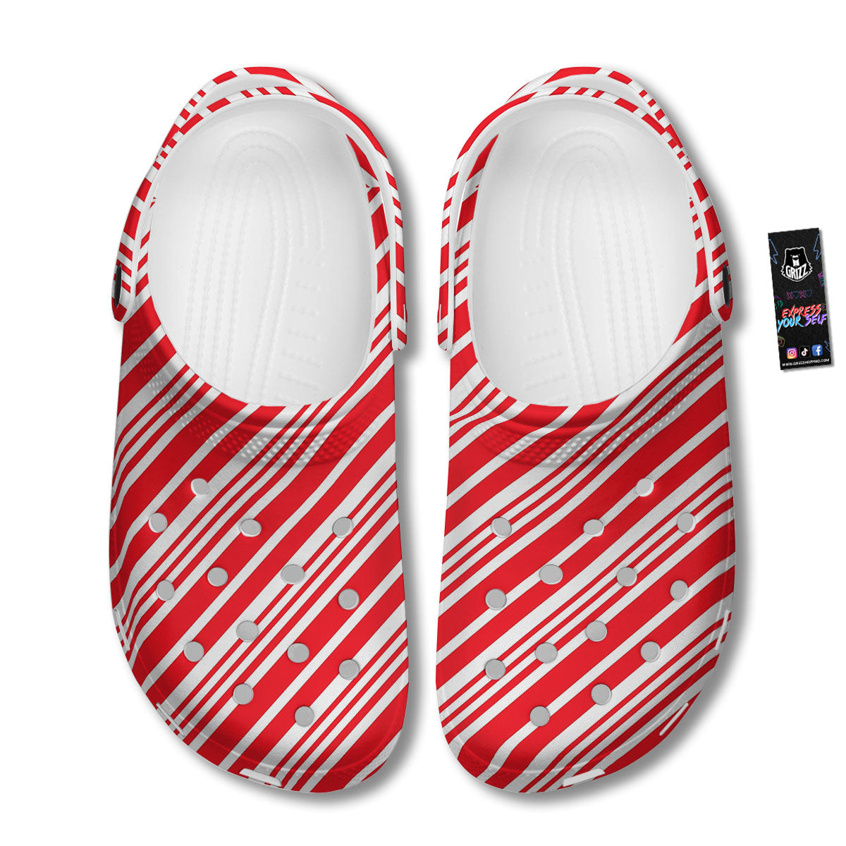 Candy Cane Stripe White And Red Print Clog-grizzshop