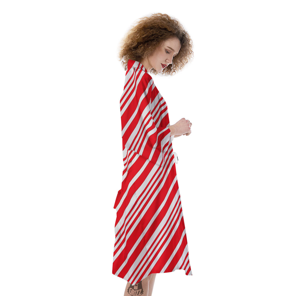 Candy Cane Stripe White And Red Print Kimono-grizzshop